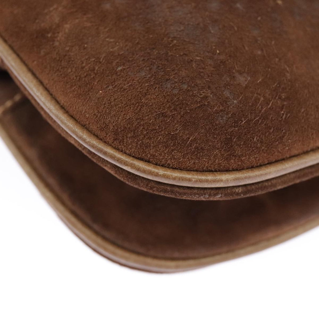 GUCCI Shoulder Bag Suede Leather Brown Gold 98075