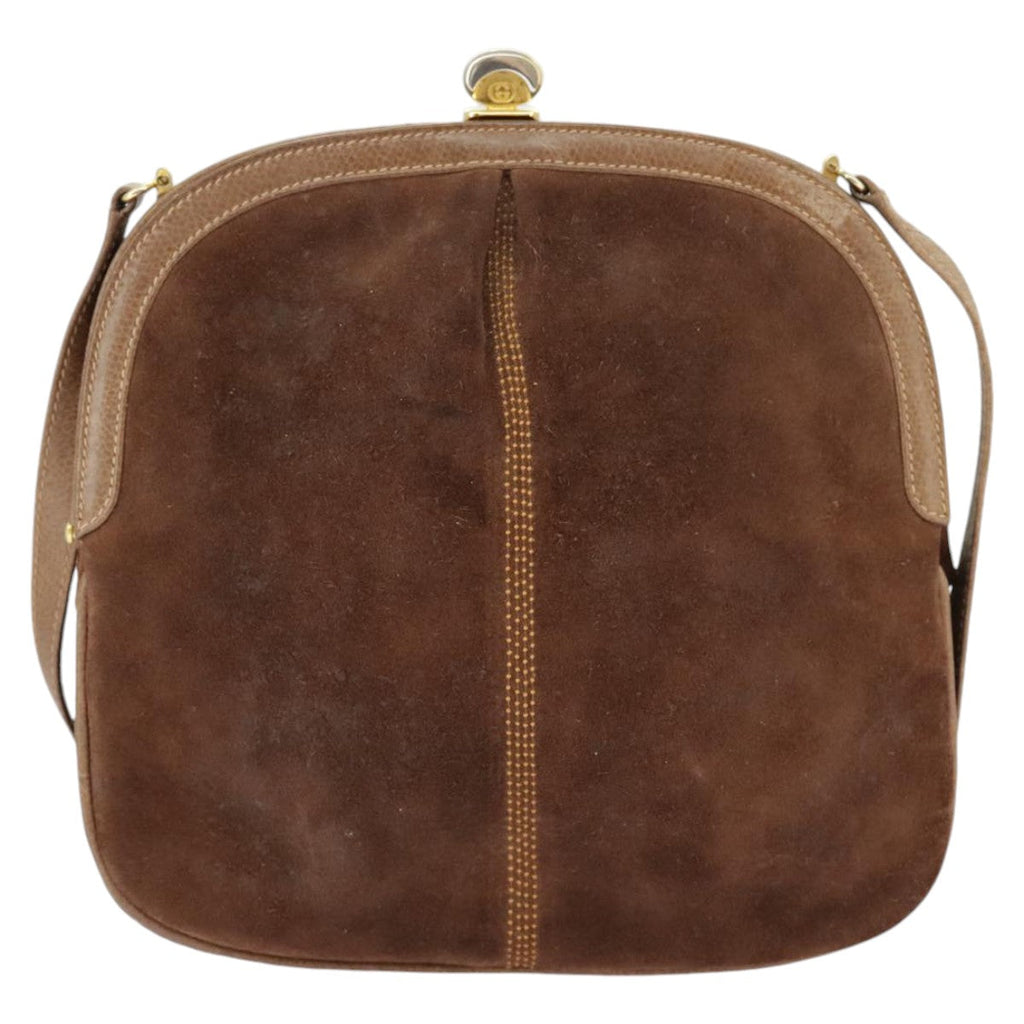 GUCCI Shoulder Bag Suede Leather Brown Gold 98075