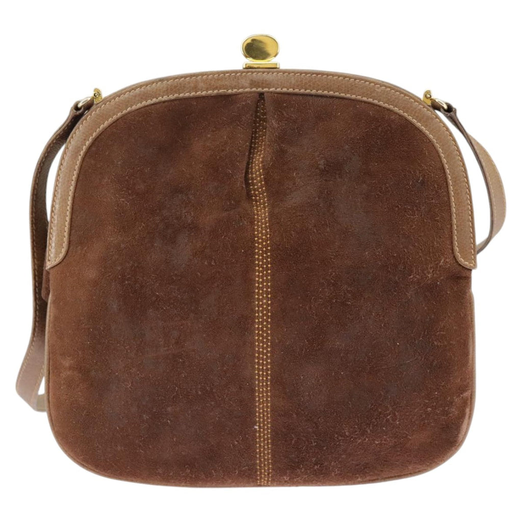 GUCCI Shoulder Bag Suede Leather Brown Gold 98075