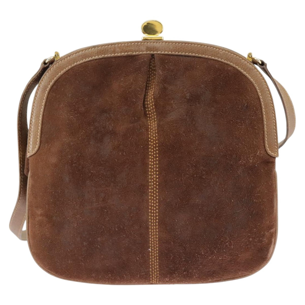 GUCCI Shoulder Bag Suede Leather Brown Gold 98075