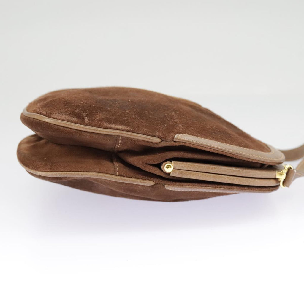 GUCCI Shoulder Bag Suede Leather Brown Gold 98075
