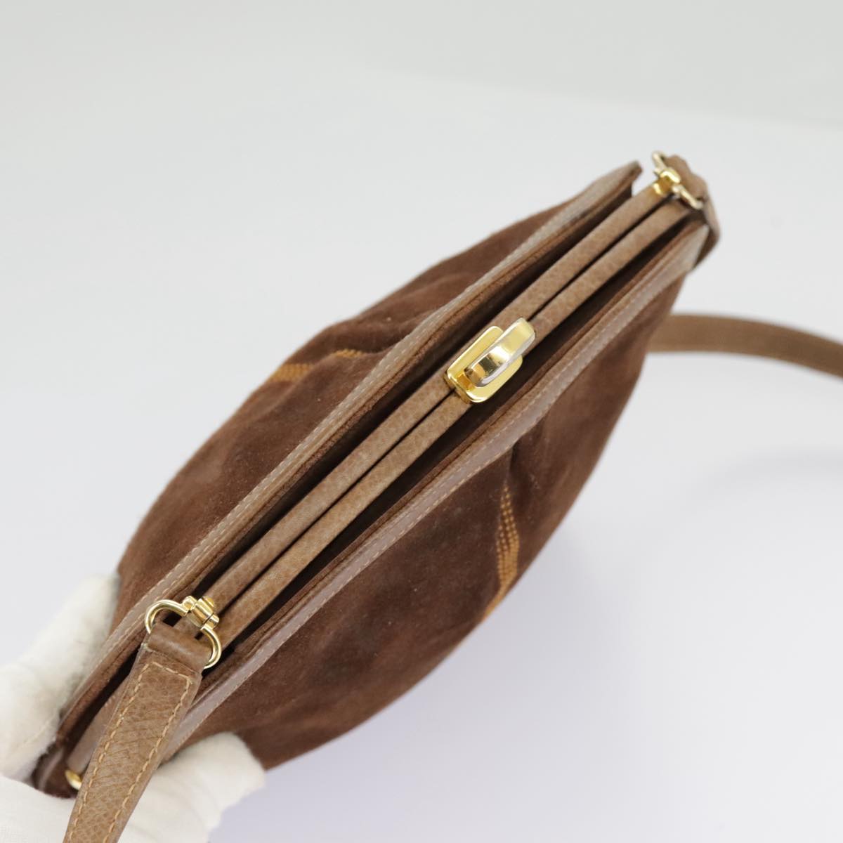 GUCCI Shoulder Bag Suede Leather Brown Gold 98075