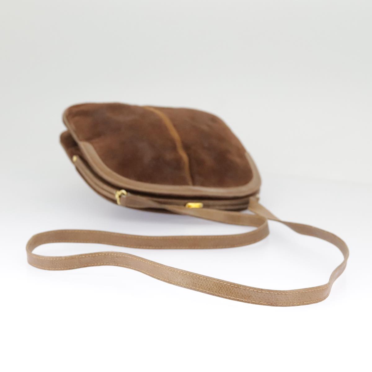 GUCCI Shoulder Bag Suede Leather Brown Gold 98075