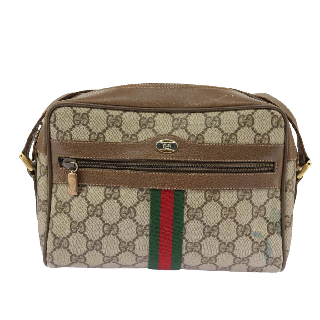 GUCCI GG Supreme Web Sherry Line Shoulder Bag PVC Beige 98 02 004 98076