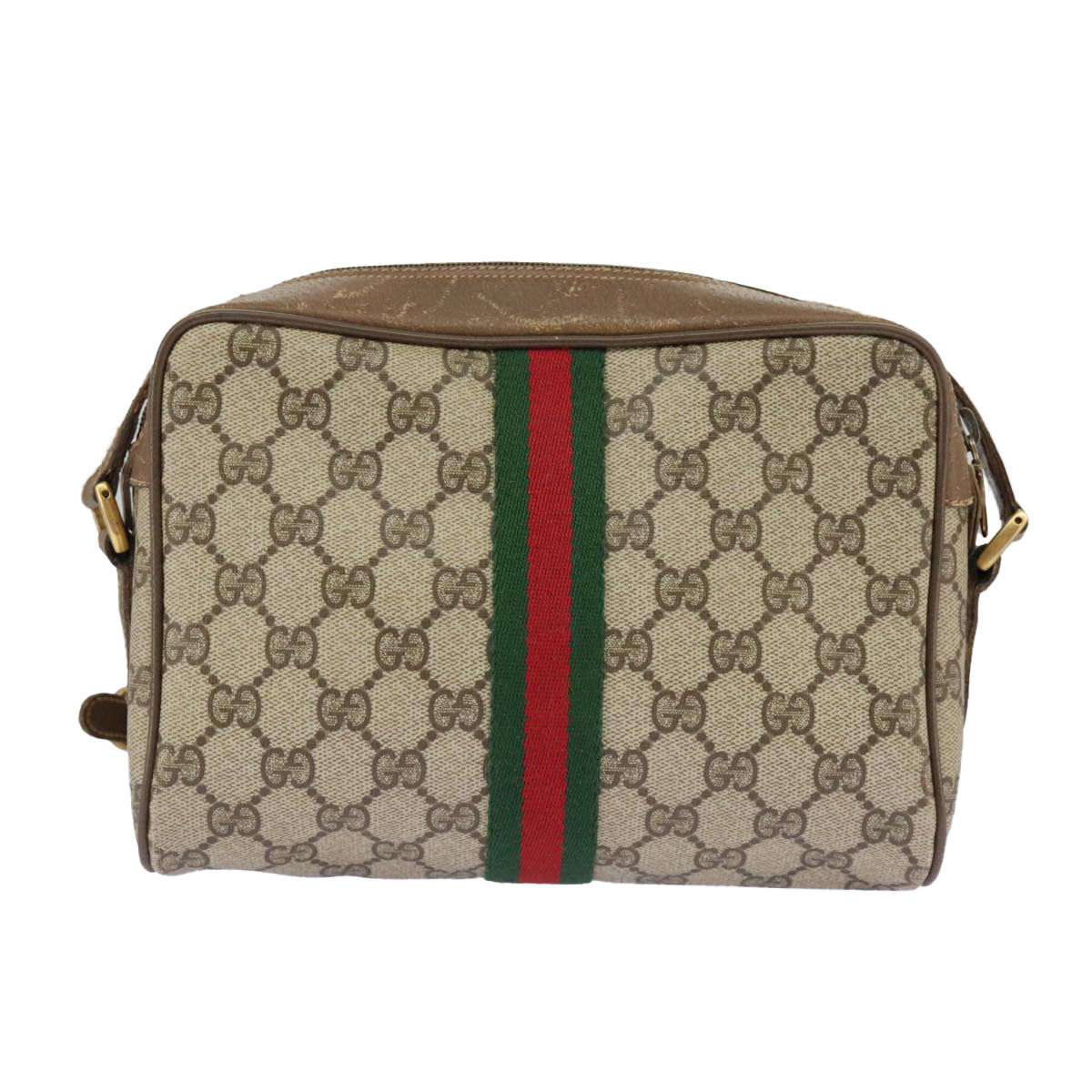 GUCCI GG Supreme Web Sherry Line Shoulder Bag PVC Beige 98 02 004 98076