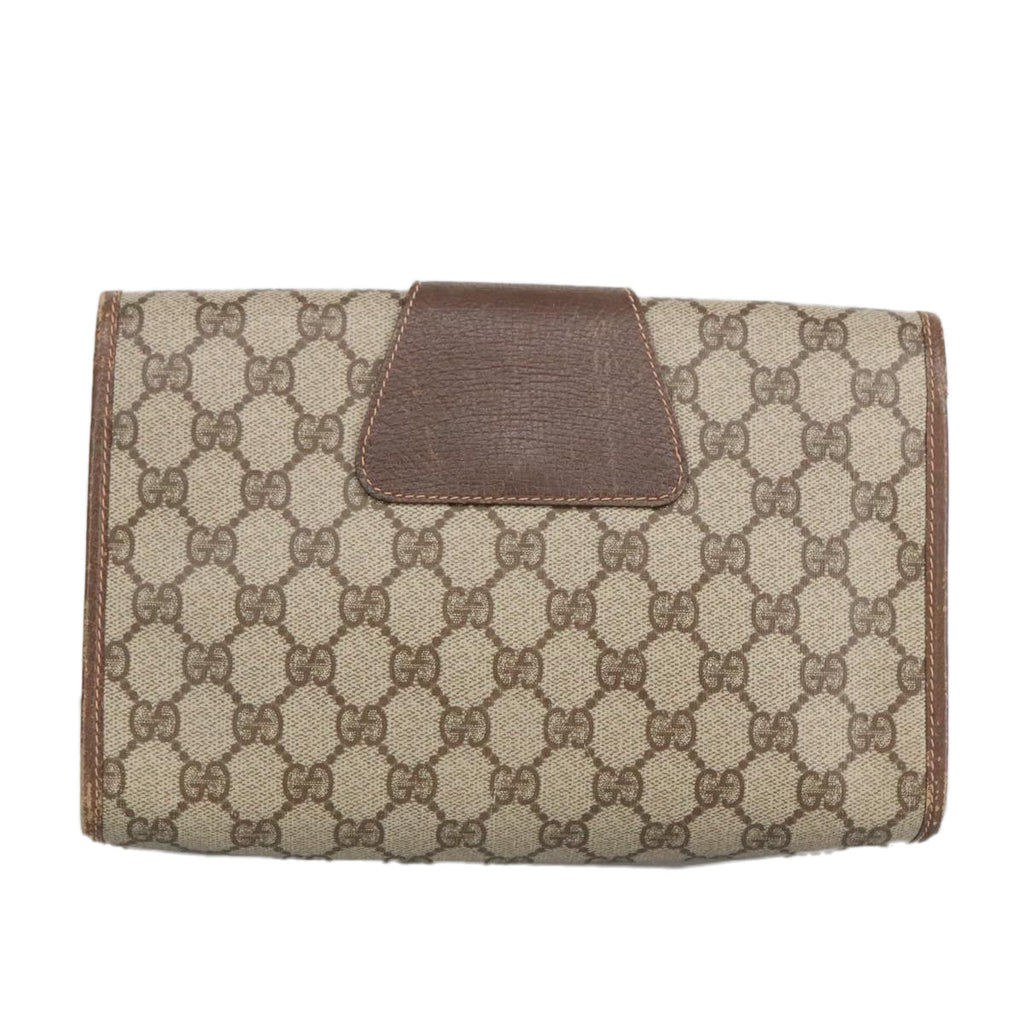 GUCCI GG Supreme Web Sherry Line Clutch Bag PVC Beige Red 156 01 030 98079