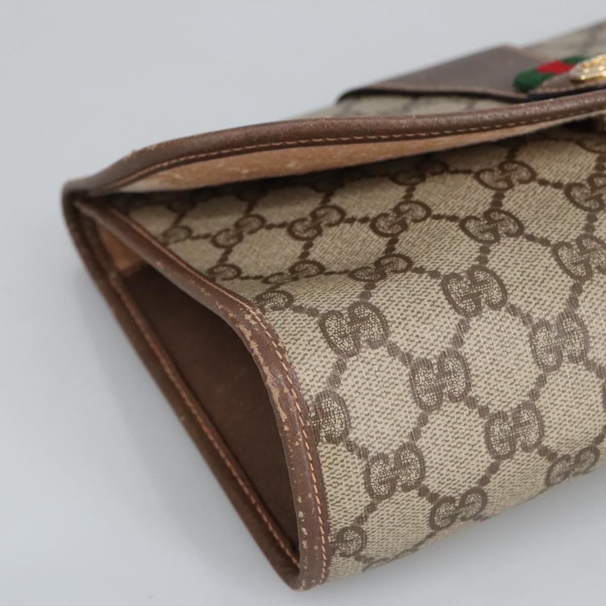 GUCCI GG Supreme Web Sherry Line Clutch Bag PVC Beige Red 156 01 030 98079