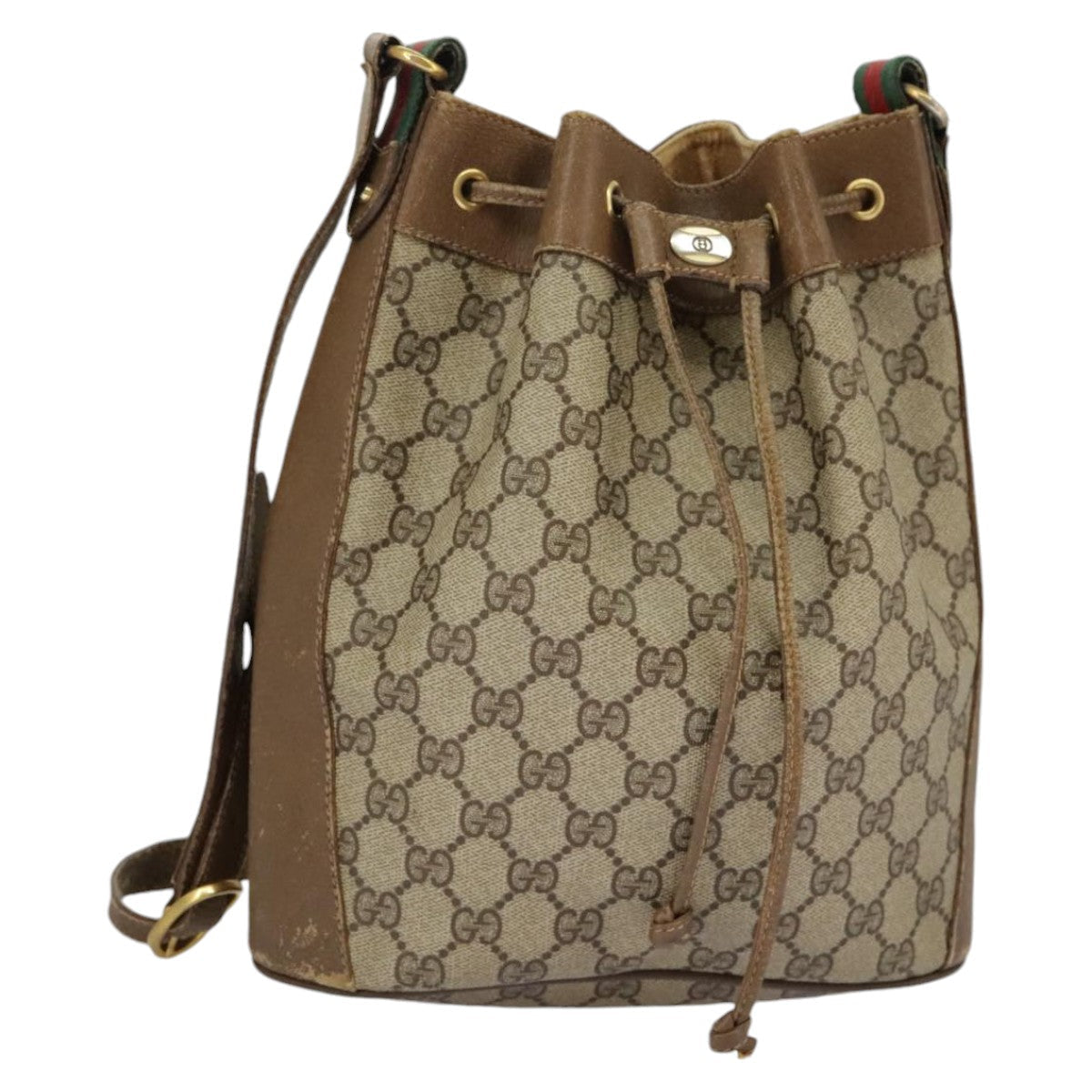 GUCCI GG Supreme Web Sherry Line Shoulder Bag PVC Beige 41 02 034 98088