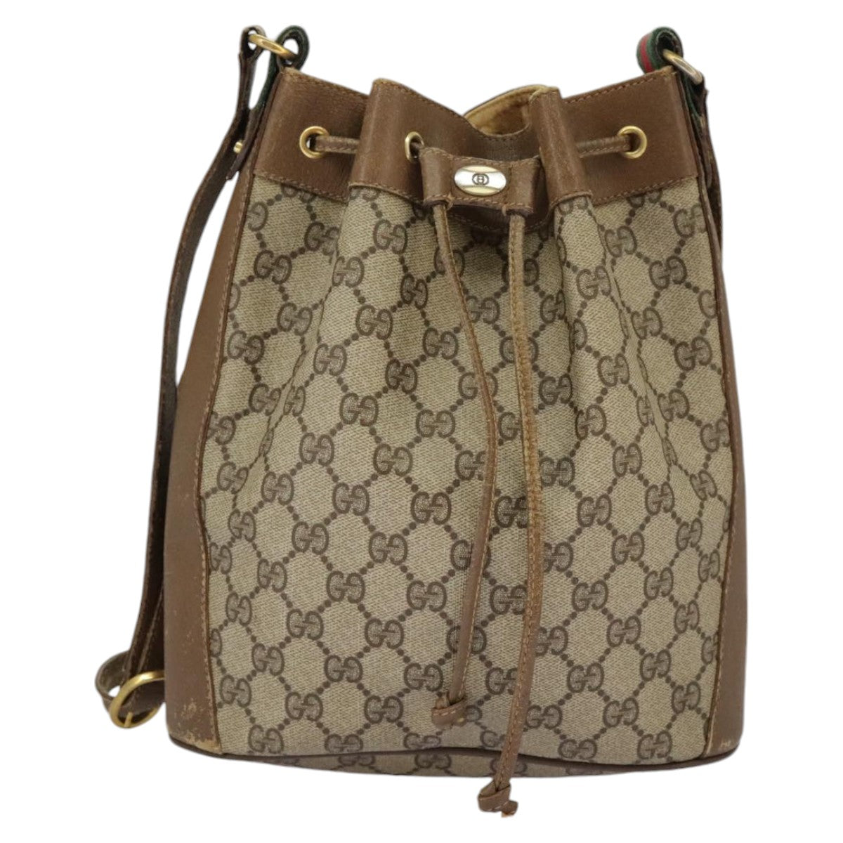 GUCCI GG Supreme Web Sherry Line Shoulder Bag PVC Beige 41 02 034 98088