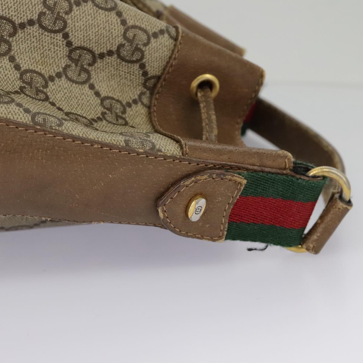 GUCCI GG Supreme Web Sherry Line Shoulder Bag PVC Beige 41 02 034 98088