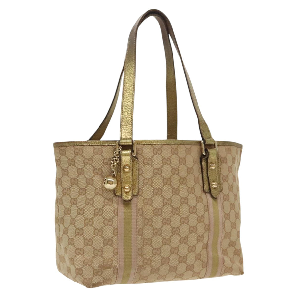 GUCCI GG Canvas Sherry Line Tote Bag Beige Gold pink 137396 98092