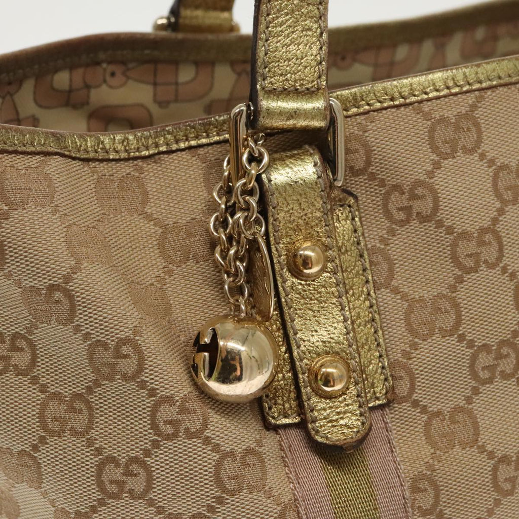 GUCCI GG Canvas Sherry Line Tote Bag Beige Gold pink 137396 98092