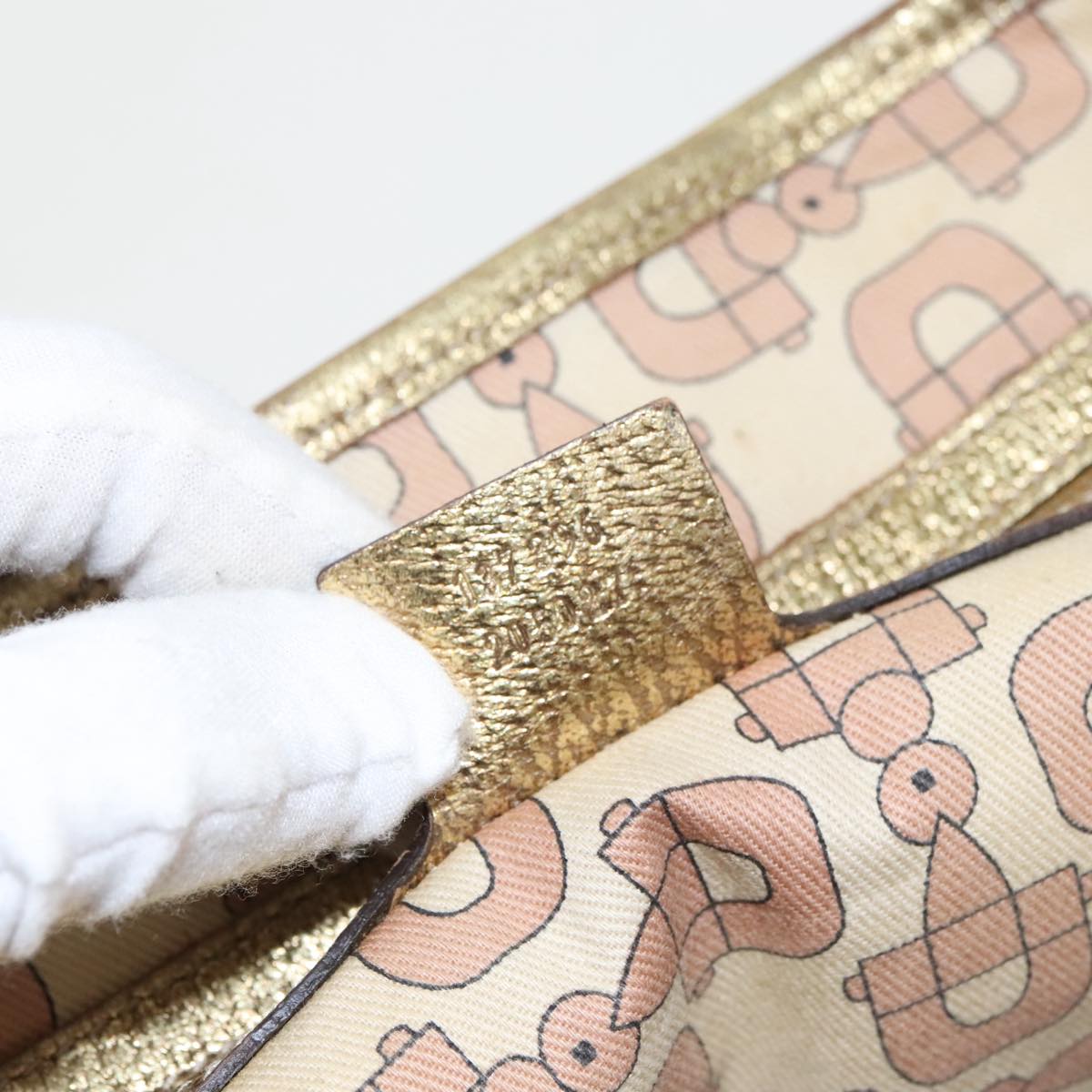 GUCCI GG Canvas Sherry Line Tote Bag Beige Gold pink 137396 98092