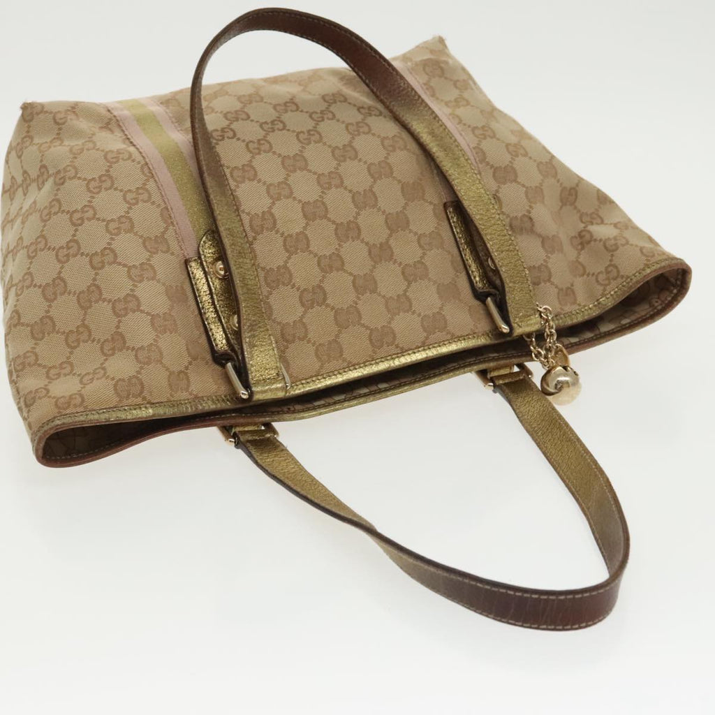 GUCCI GG Canvas Sherry Line Tote Bag Beige Gold pink 137396 98092