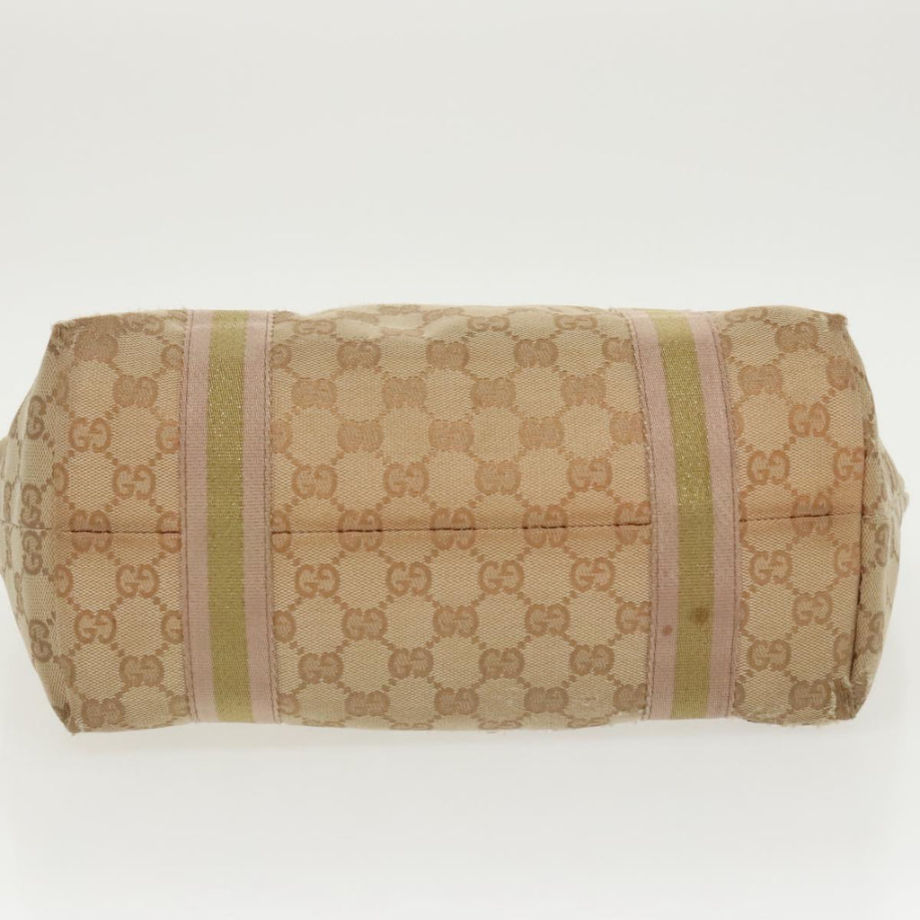 GUCCI GG Canvas Sherry Line Tote Bag Beige Gold pink 137396 98092