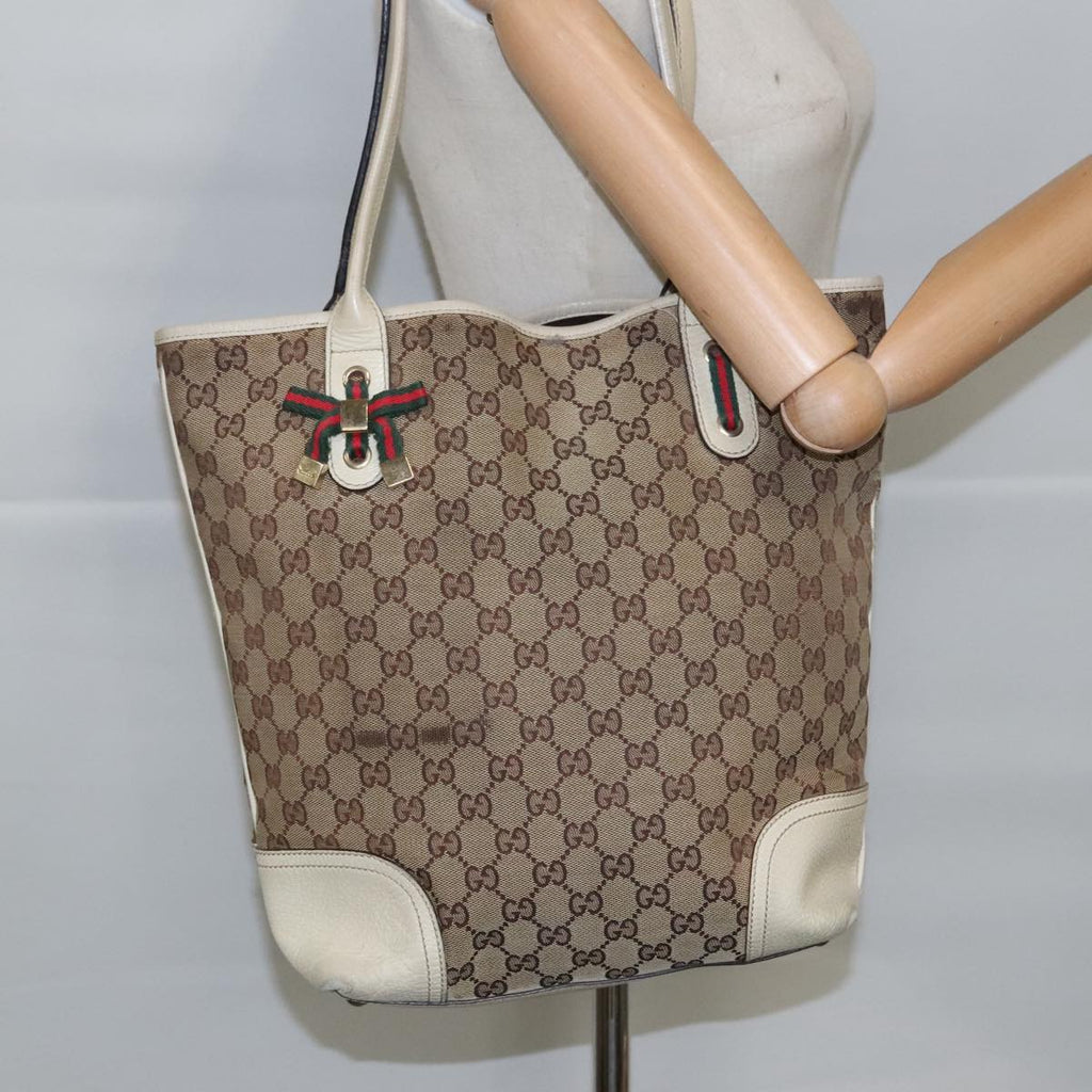 GUCCI GG Canvas Web Sherry Line Tote Bag Beige Gold Red 181779 98094
