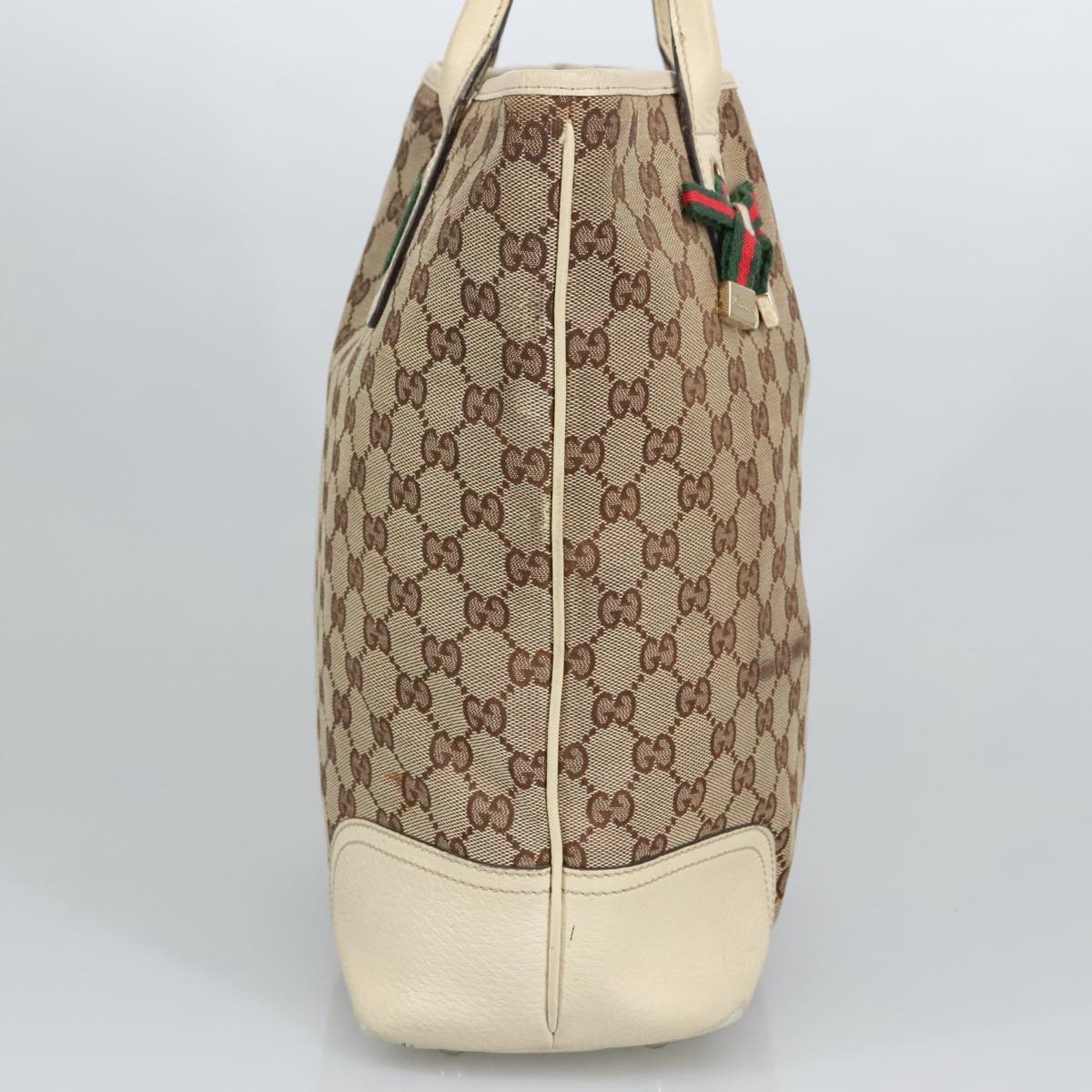 GUCCI GG Canvas Web Sherry Line Tote Bag Beige Gold Red 181779 98094