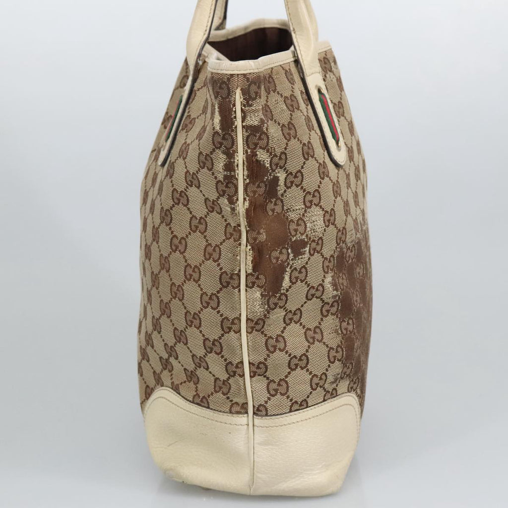 GUCCI GG Canvas Web Sherry Line Tote Bag Beige Gold Red 181779 98094