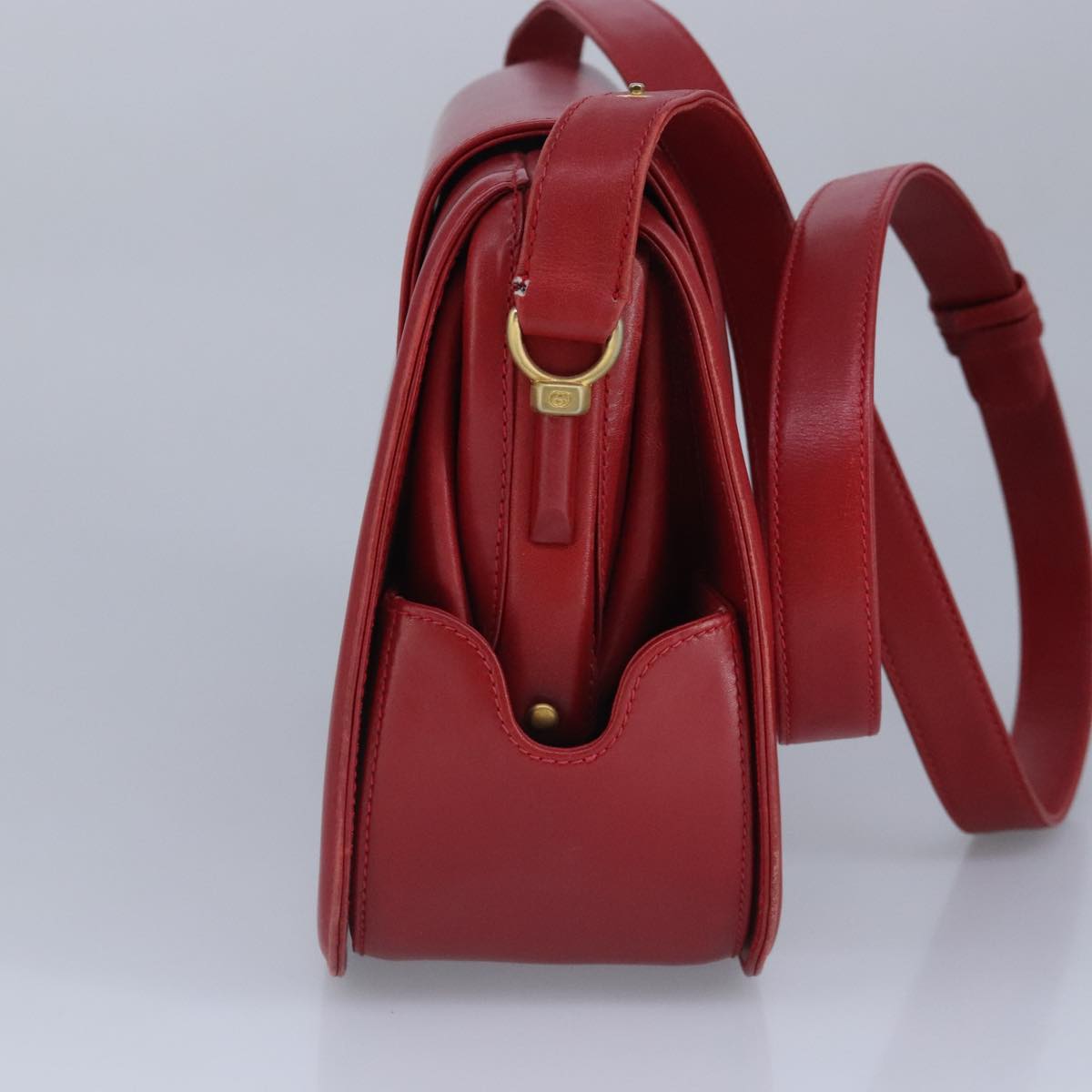 GUCCI Shoulder Bag Leather Red Gold 98126
