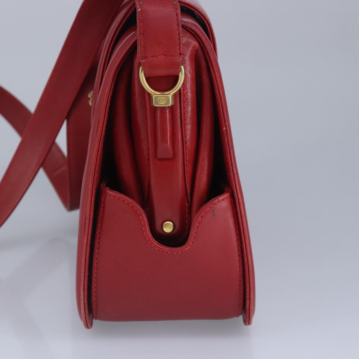 GUCCI Shoulder Bag Leather Red Gold 98126