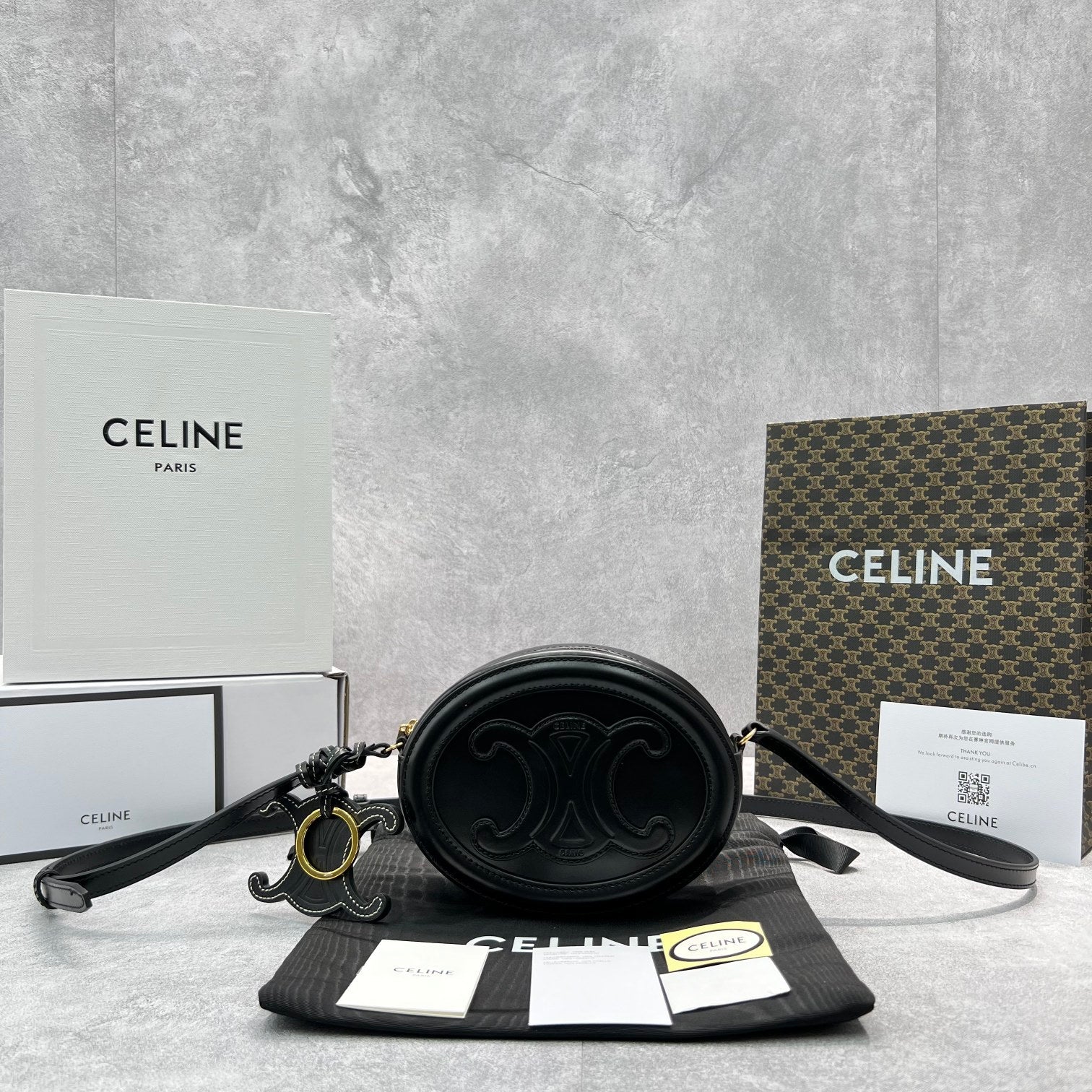 GLAMI Crossbody Oval Purse Cuir Triomphe Black For Women 6in/16cm 10I703DPQ.38NO