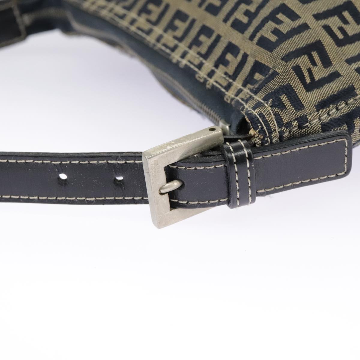 FENDI Zucchino Canvas Accessory Pouch Navy Silver 98136