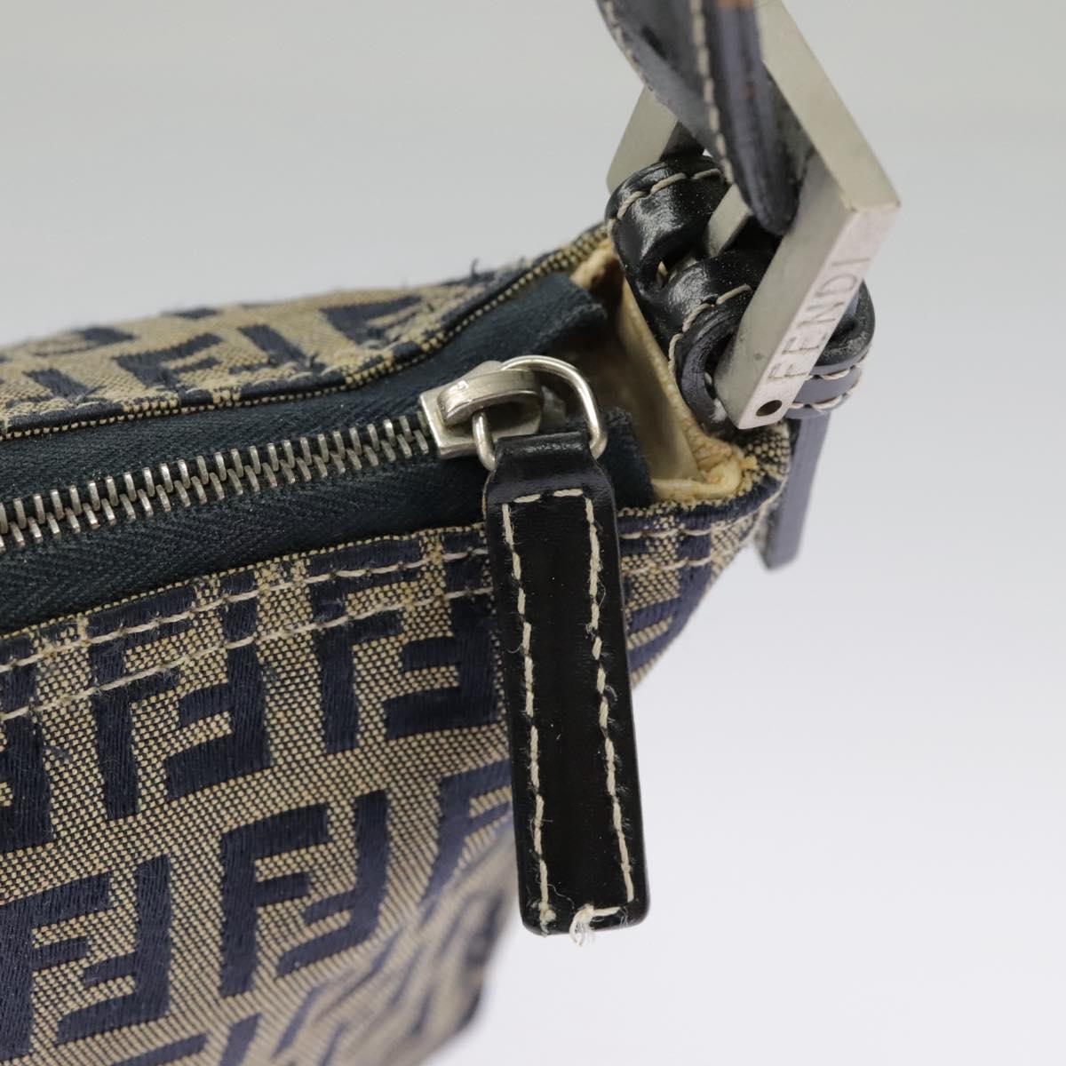 FENDI Zucchino Canvas Accessory Pouch Navy Silver 98136