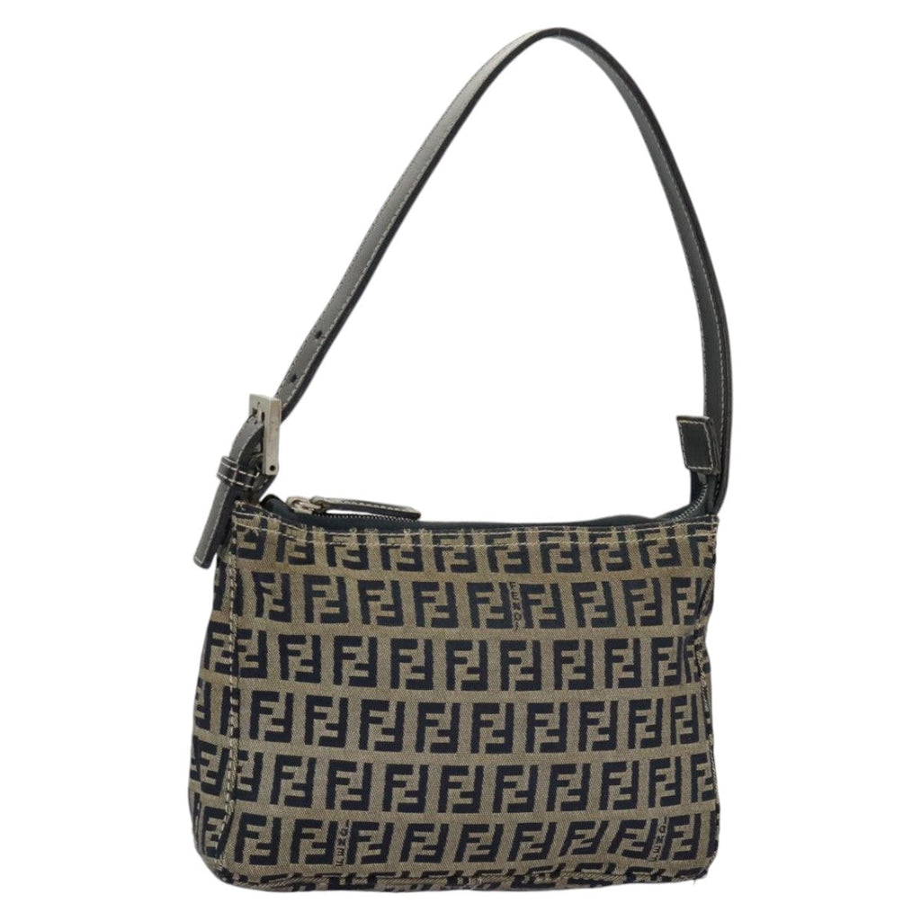 FENDI Zucchino Canvas Accessory Pouch Navy Silver 98136
