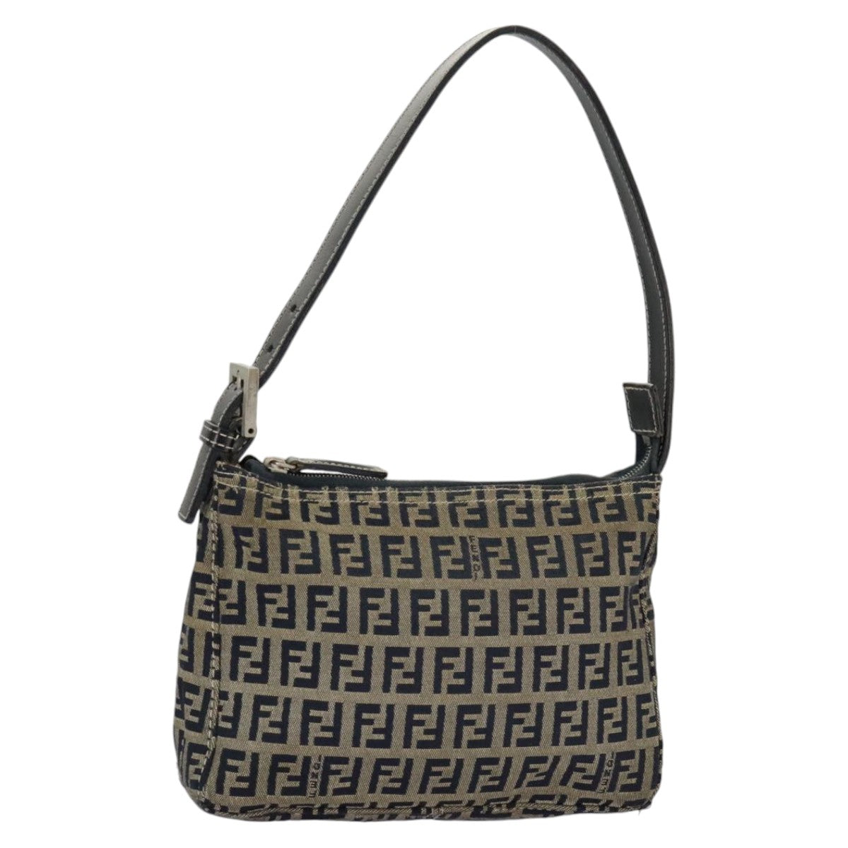 FENDI Zucchino Canvas Accessory Pouch Navy Silver 98136