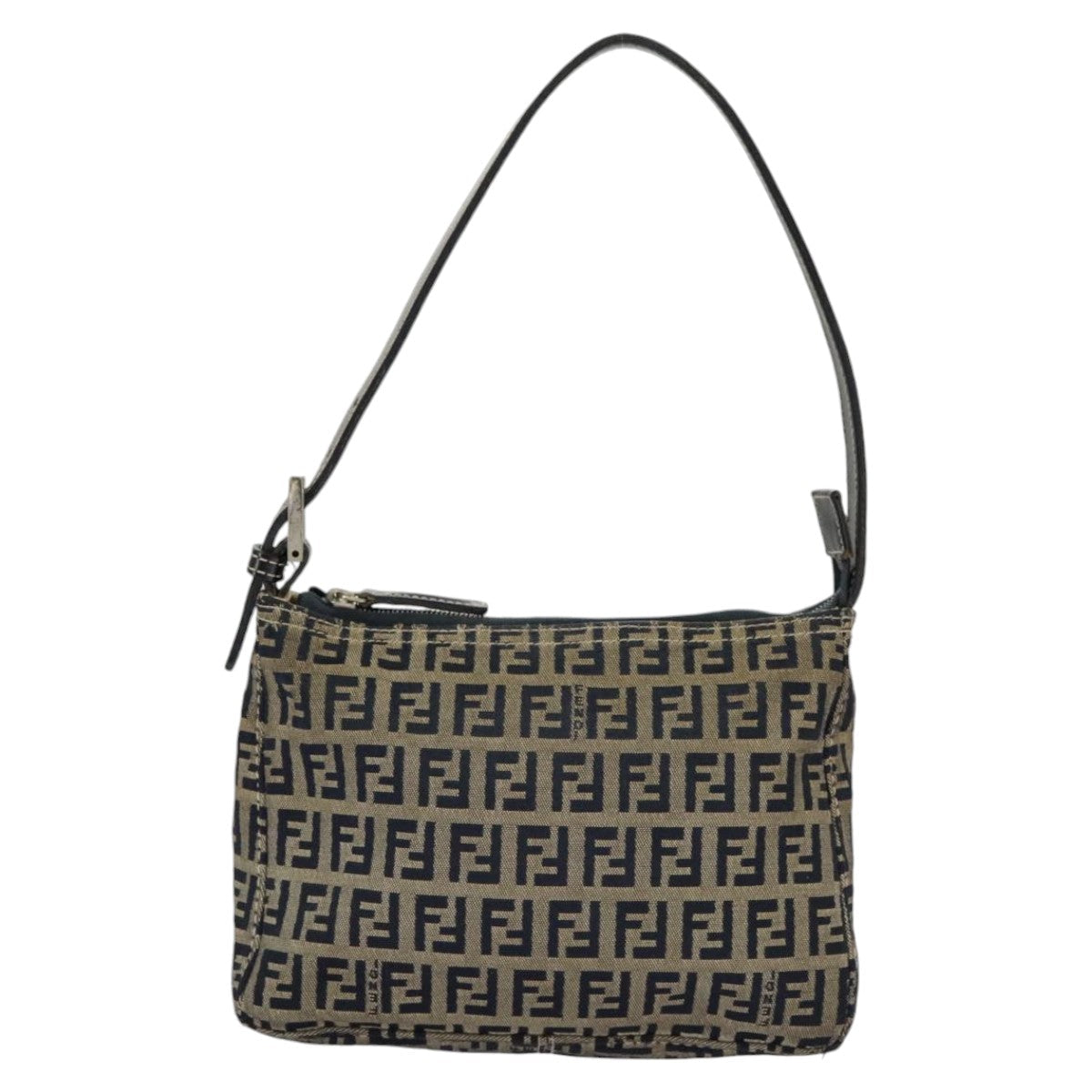 FENDI Zucchino Canvas Accessory Pouch Navy Silver 98136