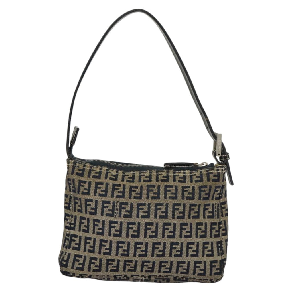 FENDI Zucchino Canvas Accessory Pouch Navy Silver 98136