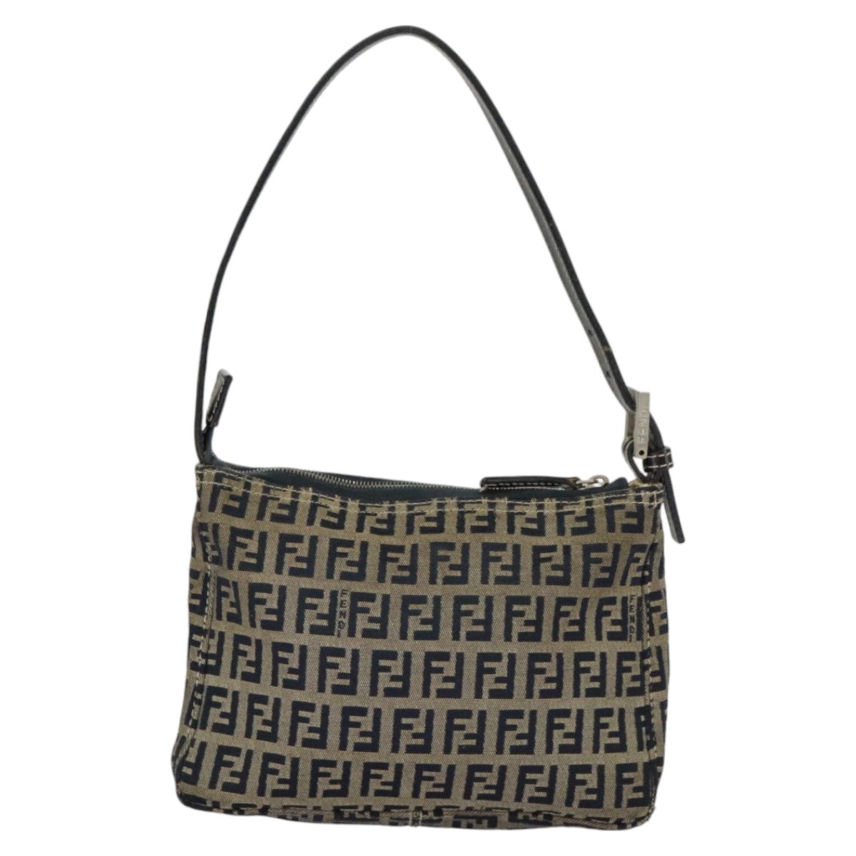 FENDI Zucchino Canvas Accessory Pouch Navy Silver 98136