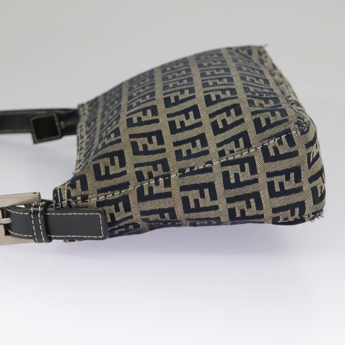 FENDI Zucchino Canvas Accessory Pouch Navy Silver 98136