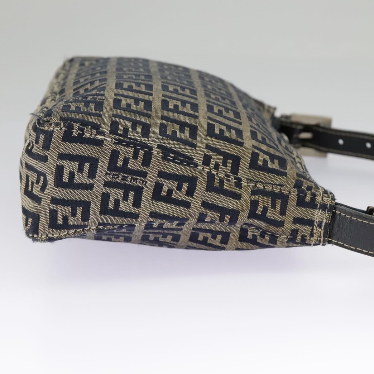 FENDI Zucchino Canvas Accessory Pouch Navy Silver 98136