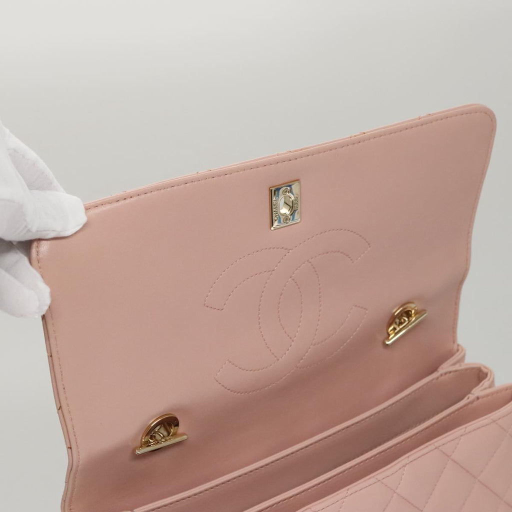 CHANEL Hand Bag Lamb Skin 2way Pink Gold 92236 CC 98152SA