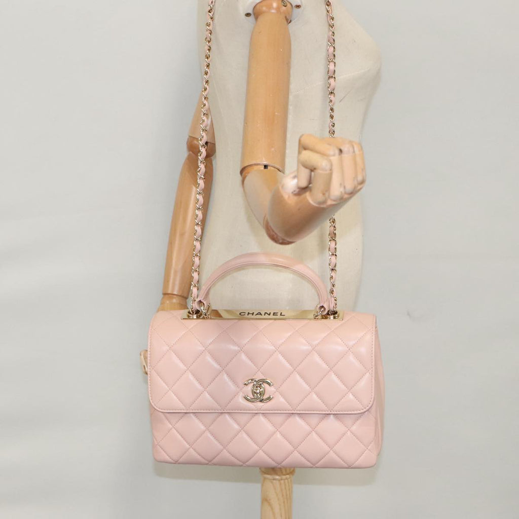 CHANEL Hand Bag Lamb Skin 2way Pink Gold 92236 CC 98152SA