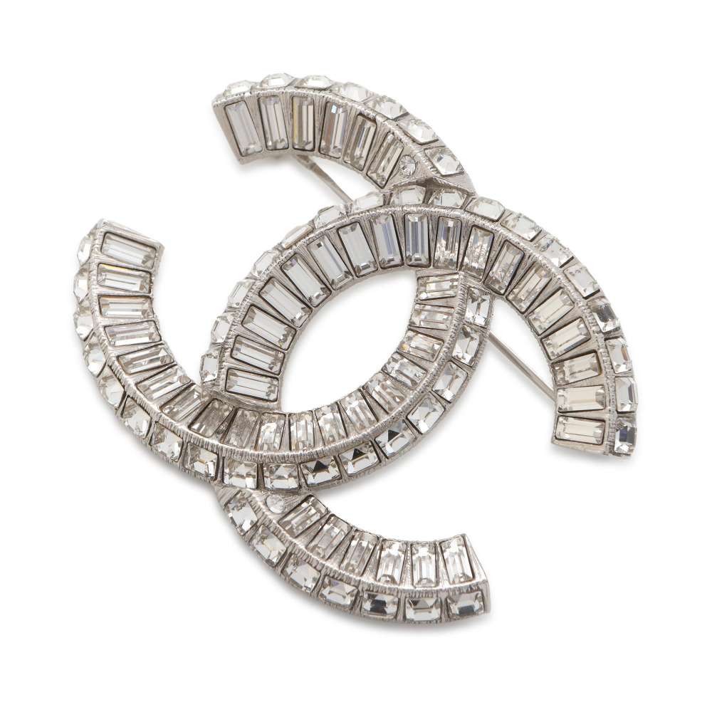CHANEL CC Logo RhinestoneBrooch SilverA63085 Metal