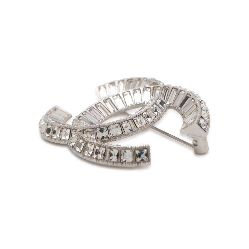 CHANEL CC Logo RhinestoneBrooch SilverA63085 Metal