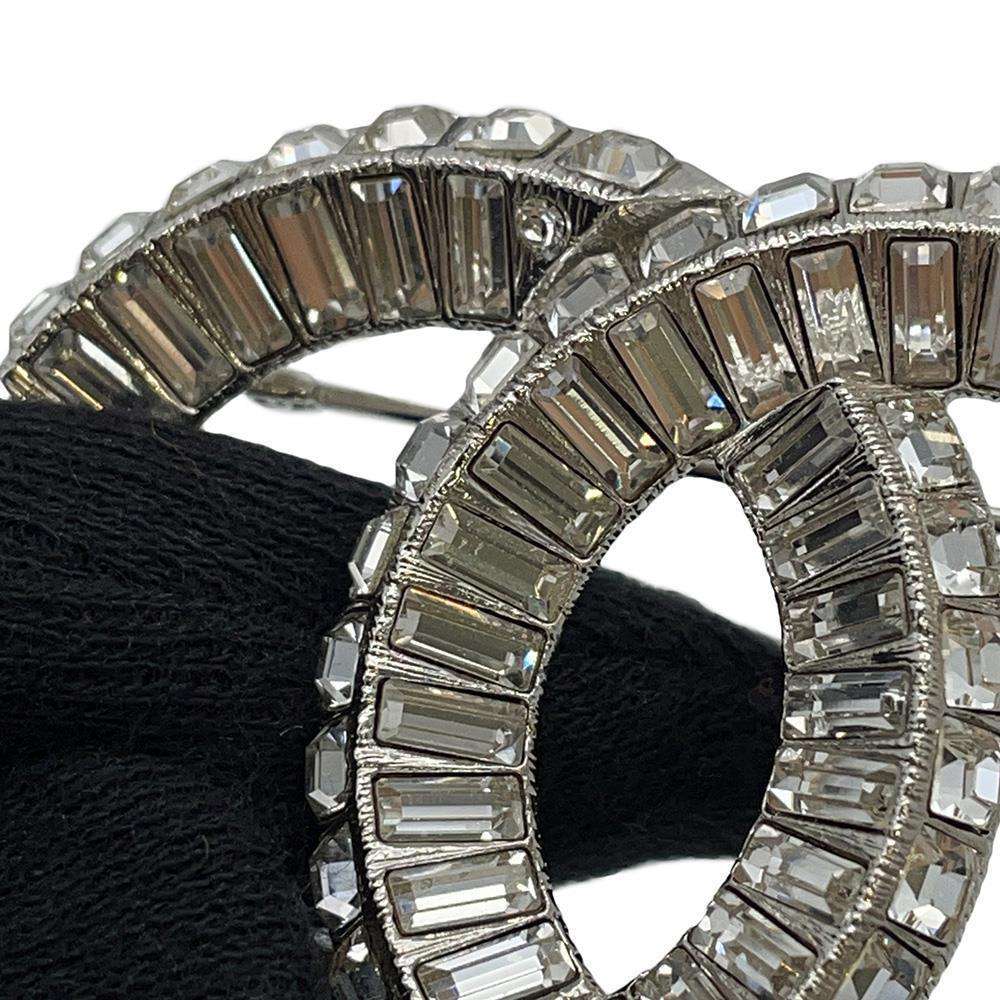 CHANEL CC Logo RhinestoneBrooch SilverA63085 Metal