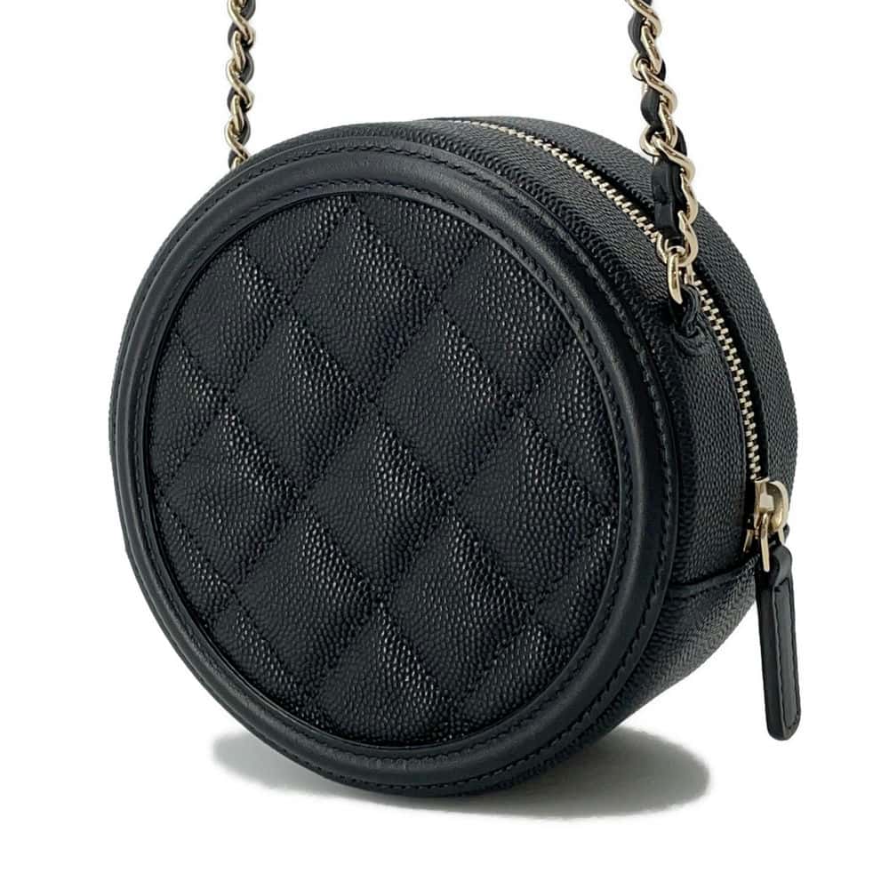CHANEL CCFiligree Round ChainShoulder Bag BlackAP0365 Caviar Leather