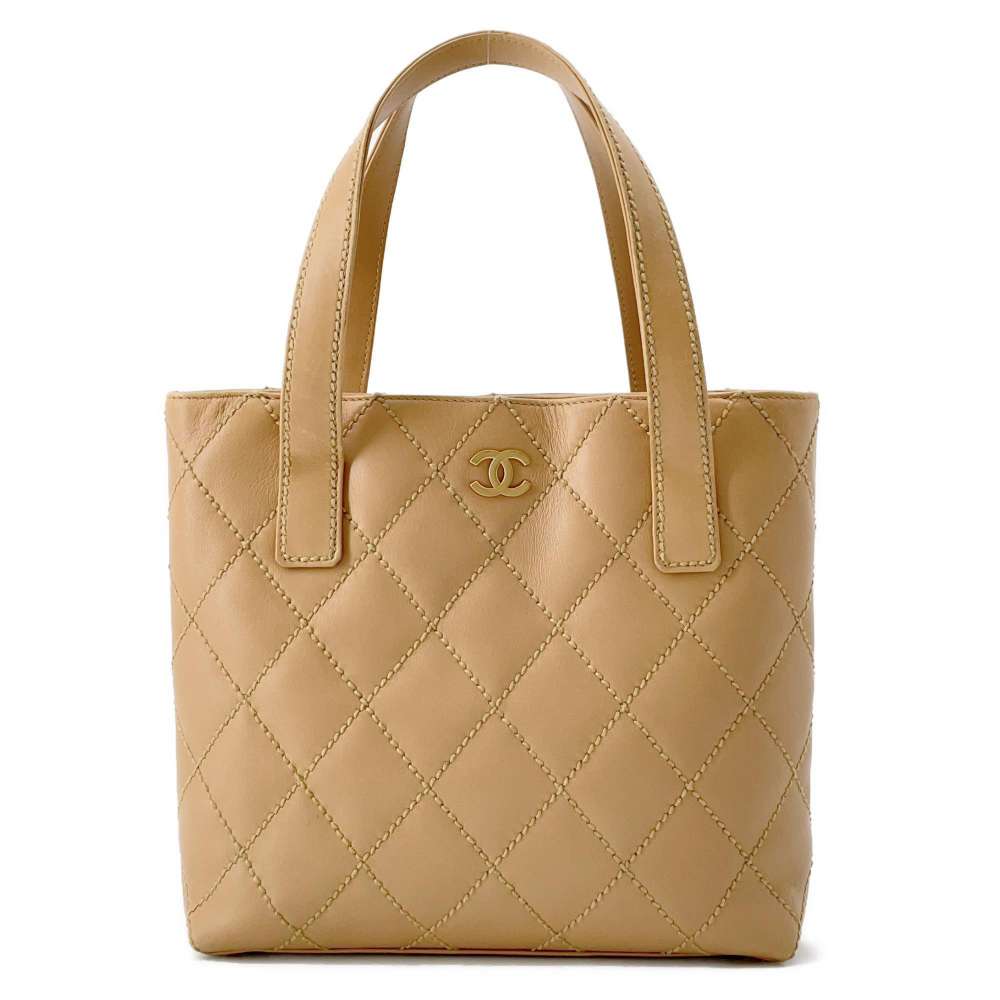 CHANEL Matelasse Wild Stitch Handbag BeigeA18126 Leather
