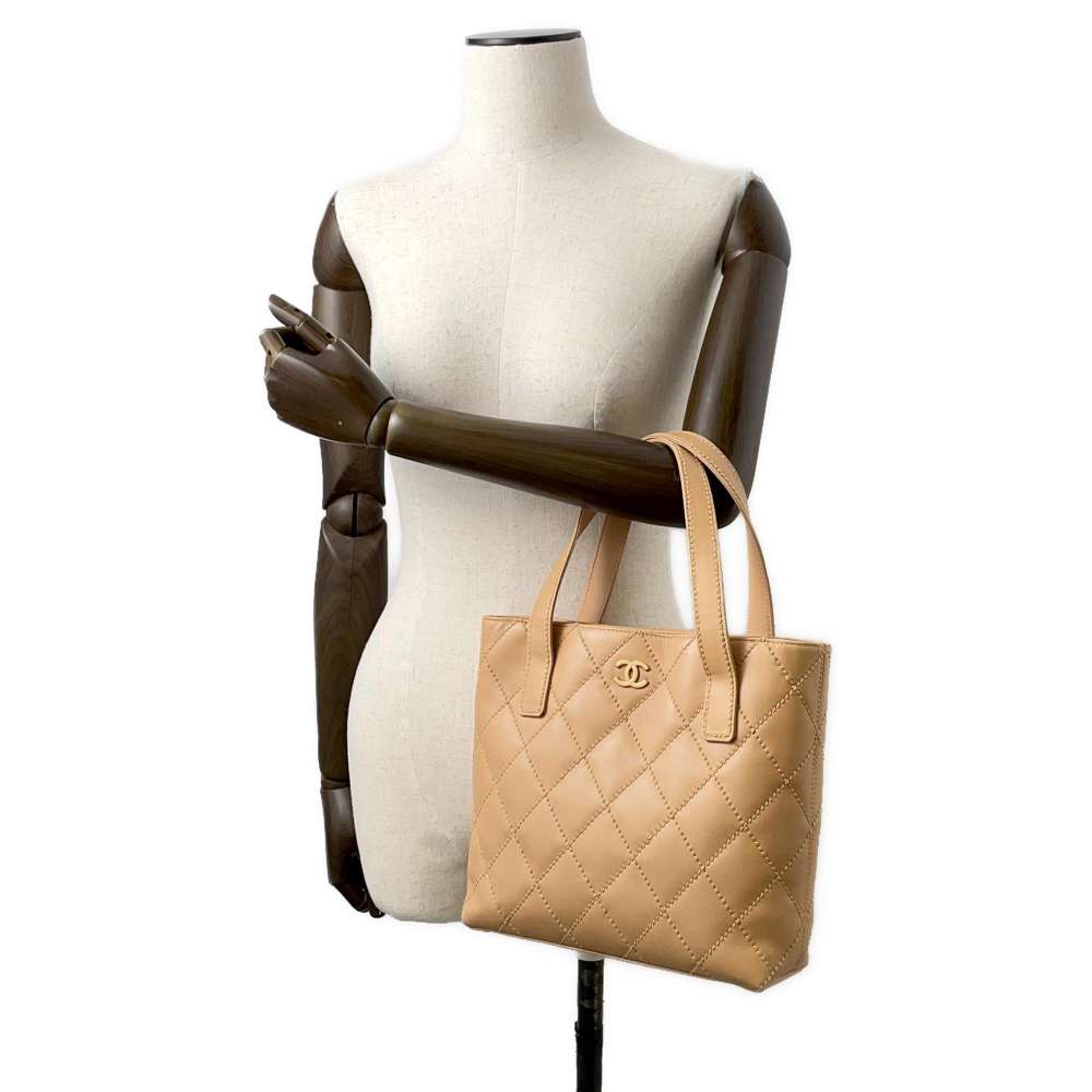 CHANEL Matelasse Wild Stitch Handbag BeigeA18126 Leather
