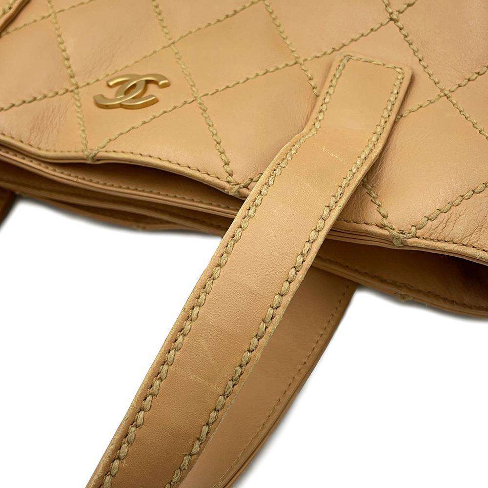 CHANEL Matelasse Wild Stitch Handbag BeigeA18126 Leather