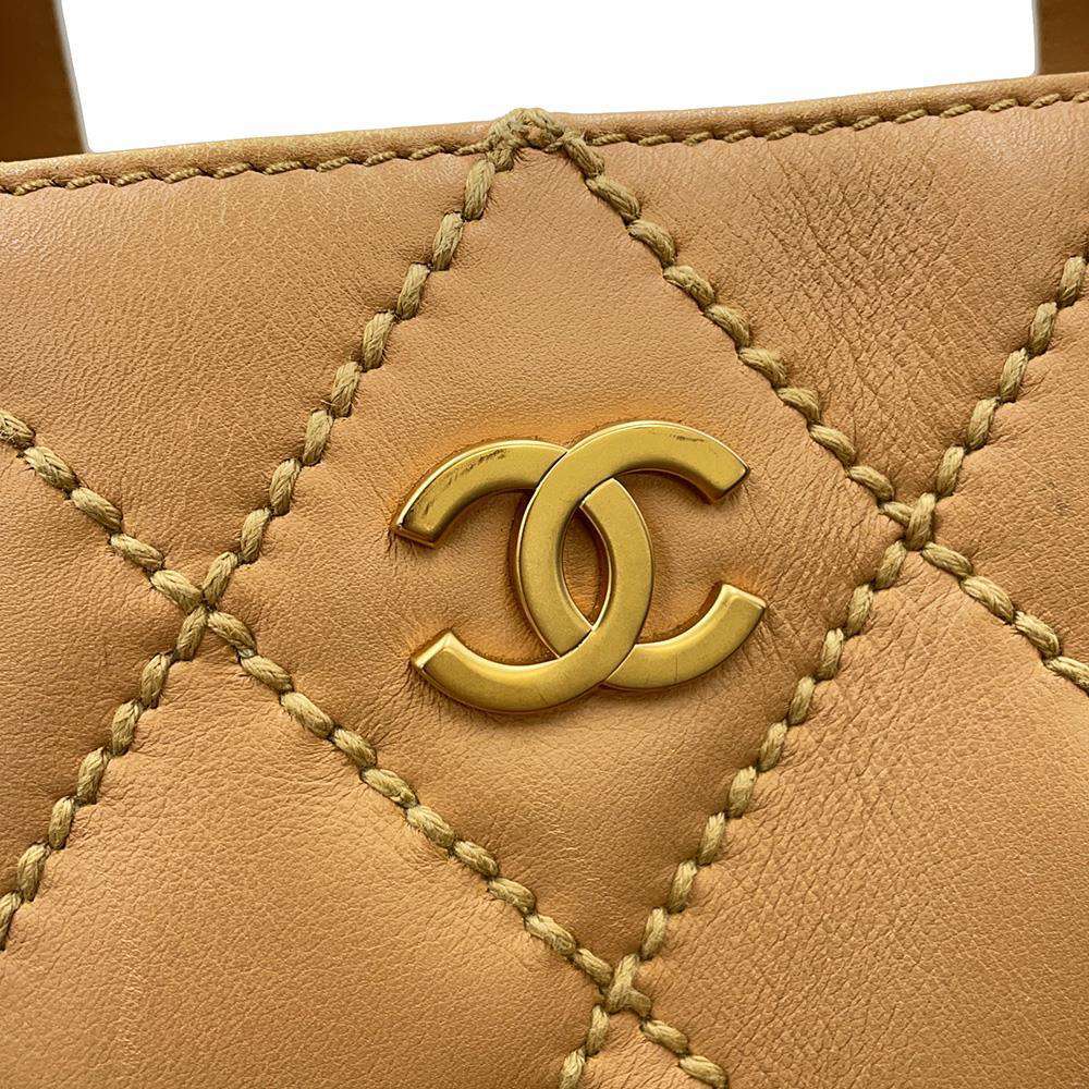 CHANEL Matelasse Wild Stitch Handbag BeigeA18126 Leather