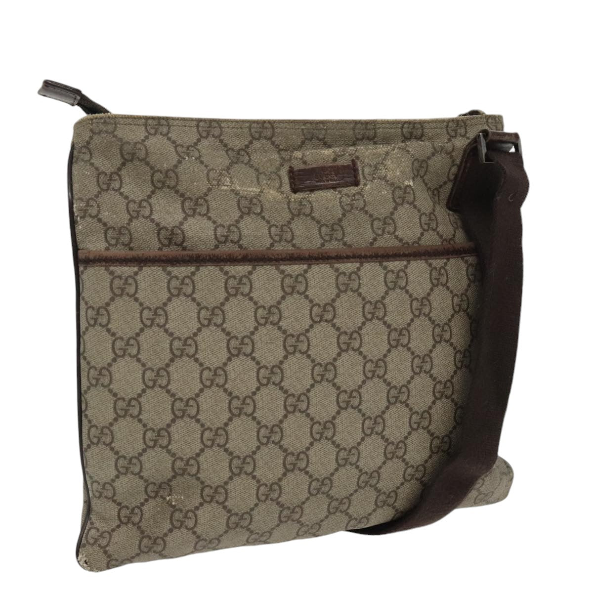 GUCCI GG Supreme Shoulder Bag PVC Beige Silver 141626 98221