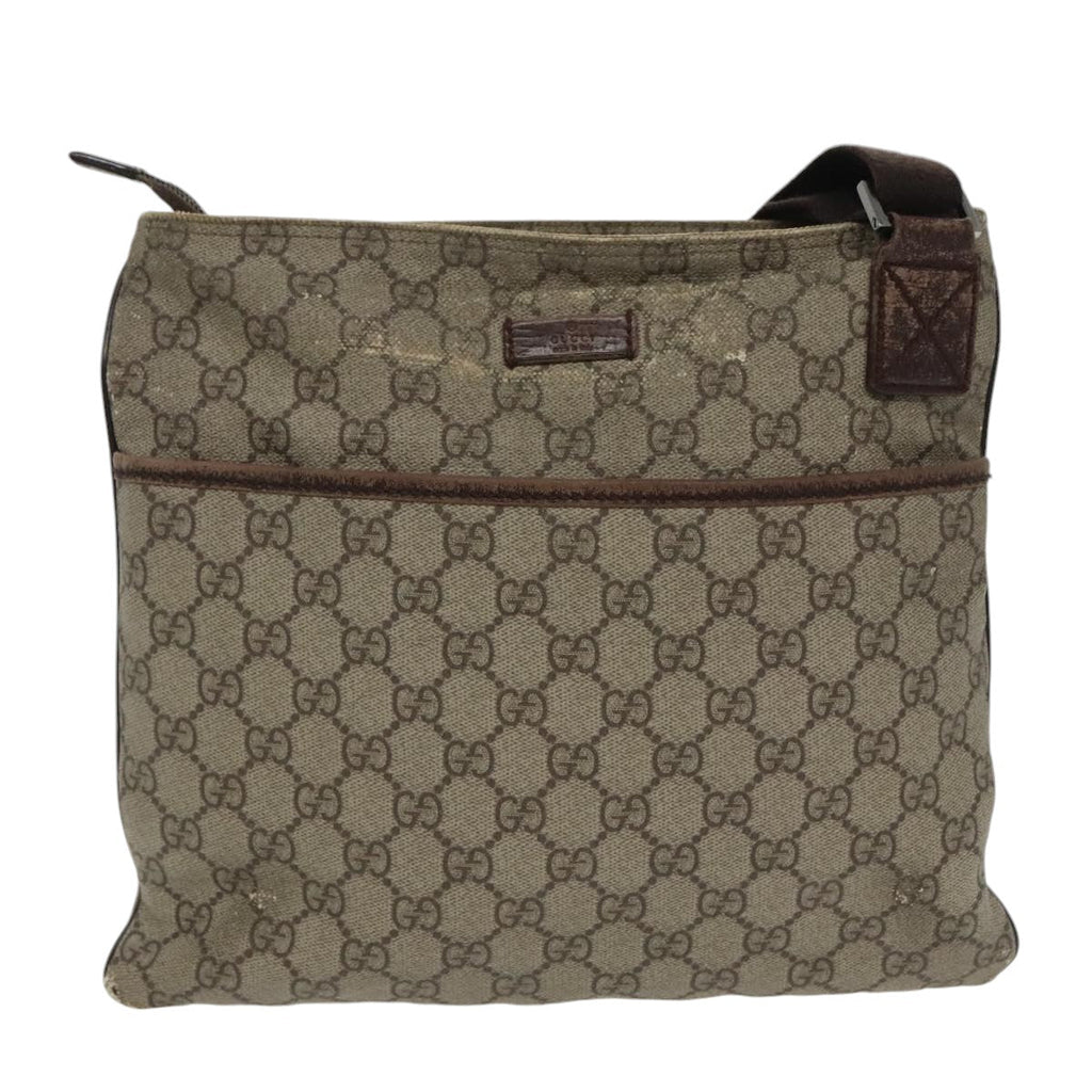 GUCCI GG Supreme Shoulder Bag PVC Beige Silver 141626 98221