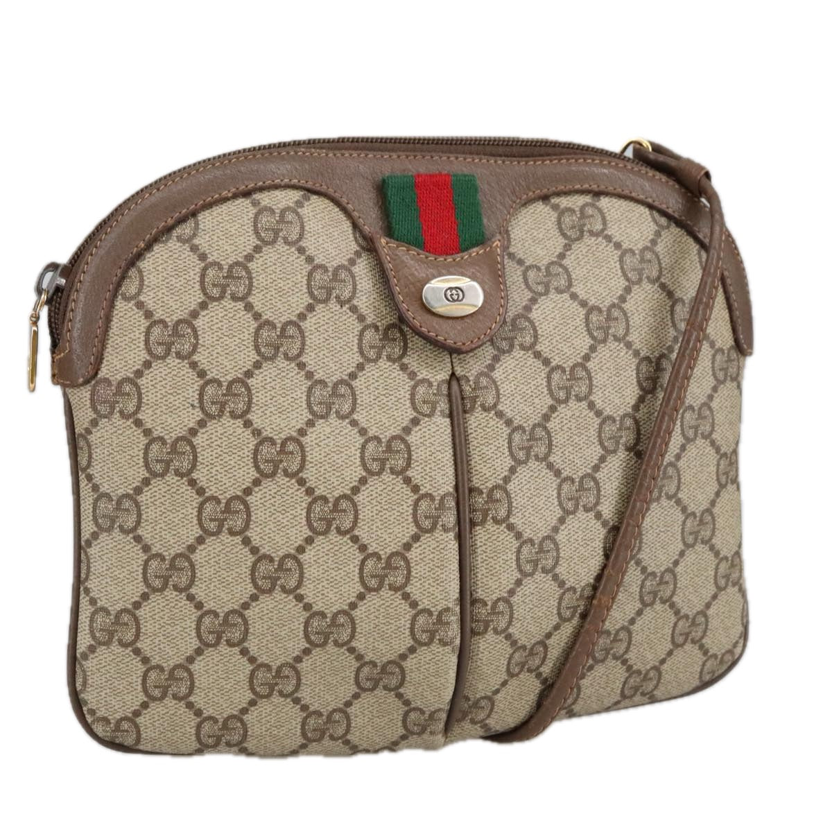 GUCCI GG Supreme Web Sherry Line Shoulder Bag PVC Beige Gold 98279