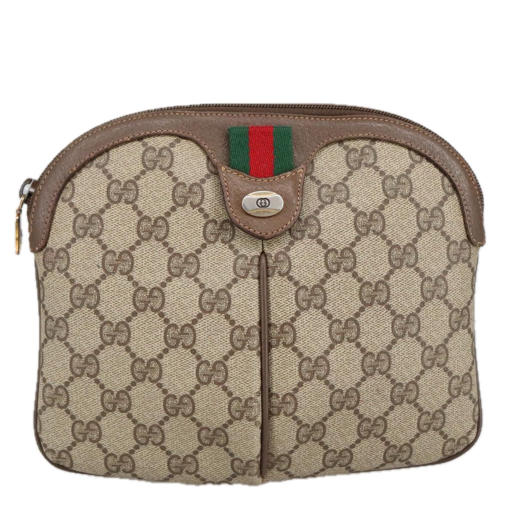 GUCCI GG Supreme Web Sherry Line Shoulder Bag PVC Beige Gold 98279