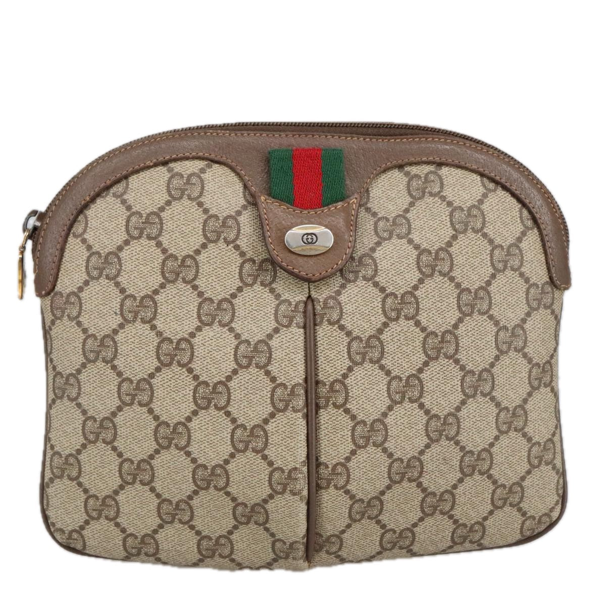 GUCCI GG Supreme Web Sherry Line Shoulder Bag PVC Beige Gold 98279