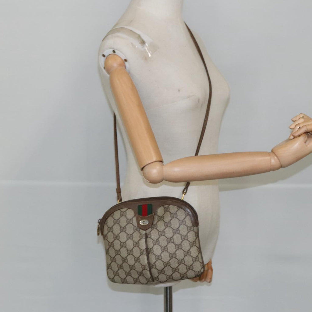 GUCCI GG Supreme Web Sherry Line Shoulder Bag PVC Beige Gold 98279